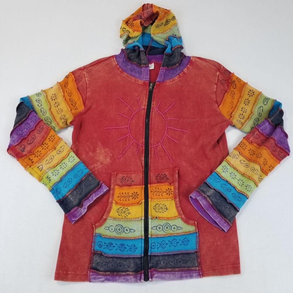 Greater Good Network Womens L/XL Rainbow Sweatshirt Hoodie Boho Artsy Pride
